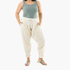 Buddha Pants Womens Elastic Waist Drawcord Tapered Savannah Harem Pants Beige